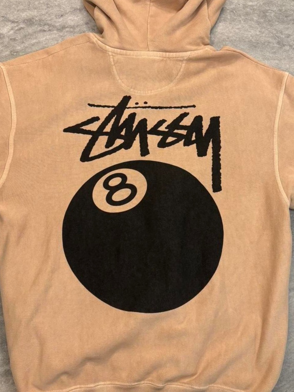 Stussy 8 ball hoodie Tan Beige Black Graphic Sweatshirt Sweater Auth NWT M